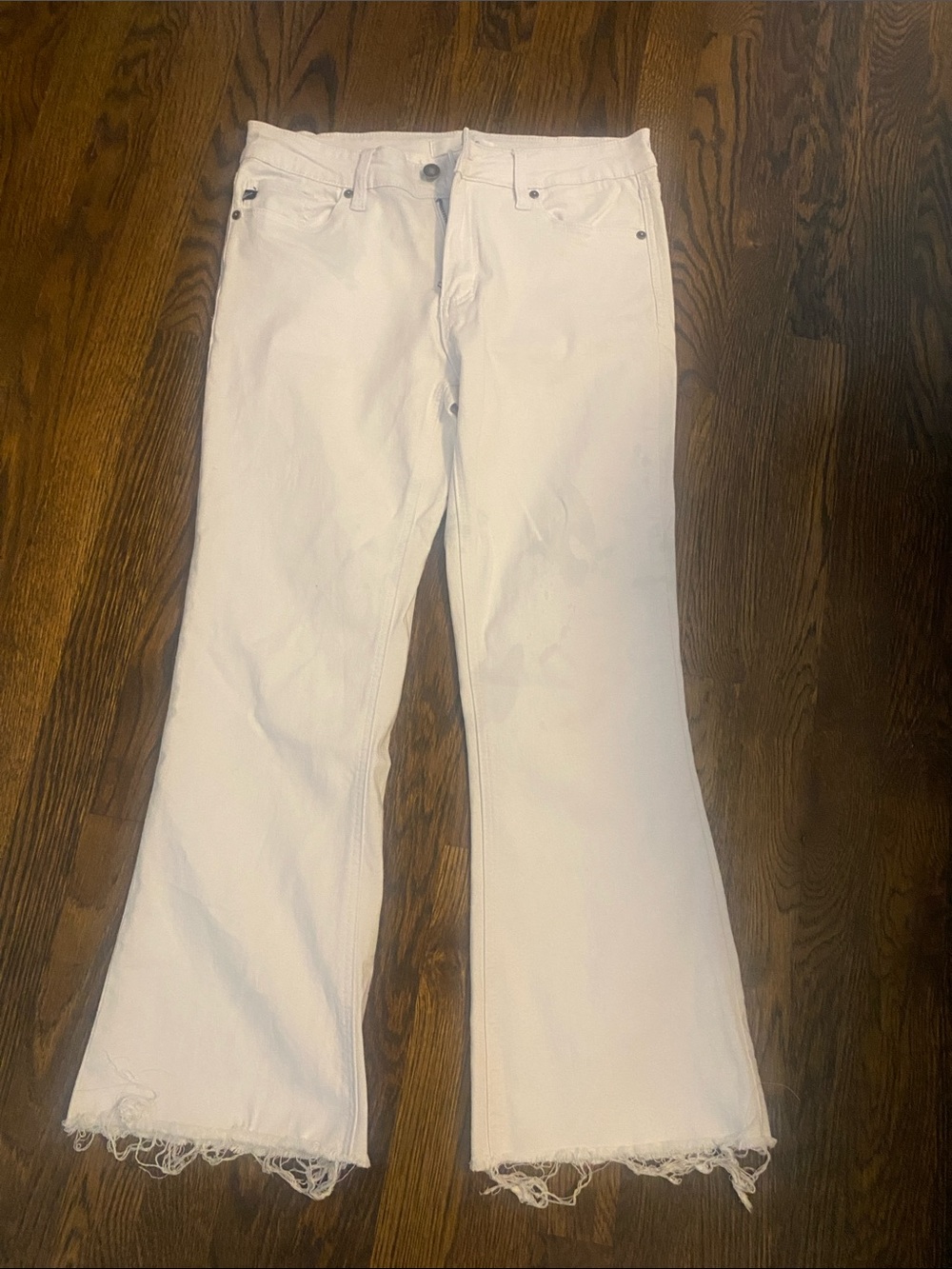 KanCan White Wide-Leg Jeans with Frayed Hem
